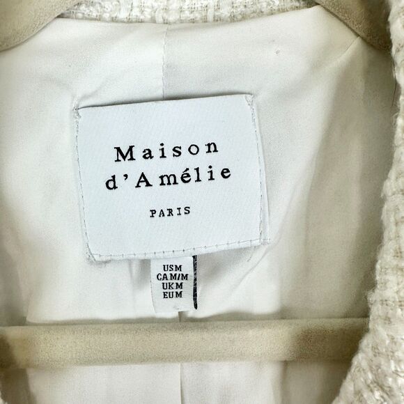 Maison d'Amelie Tweed Blazer Size Medium Cream Gold Buttons Classic Preppy - Picture 4 of 5